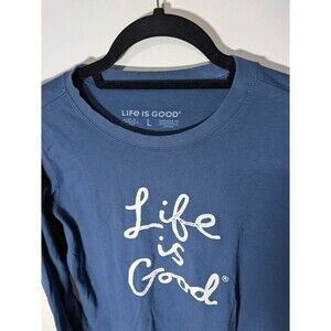 Life is Good Womens Large Blue Long Sleeve T-Shirt Graphic Tee 100% Cotton L